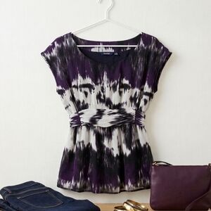 Reitmans XL Purple Ikat Print Chiffon Sleeveless Empire Tie Boho Career Top
